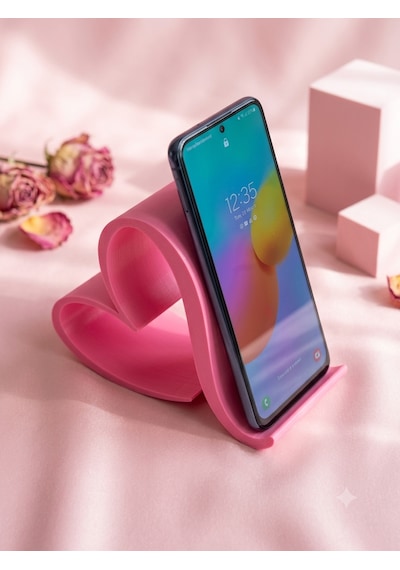 Kalp Tasarımlı Telefon Standı 3d Baskı Masaüstü Telefon Tutucu Pembe