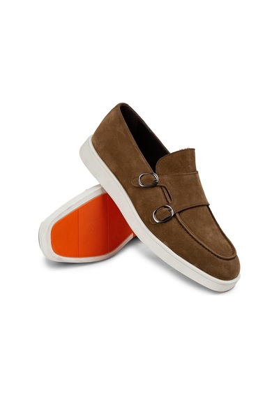 Deery Hakiki Süet Taba Rengi Çift Tokalı Erkek Loafer Ayakkabı - 01966mtbac01 Taba