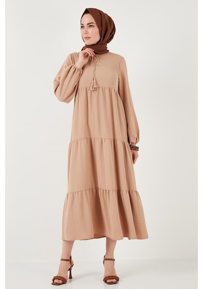 Lela Modest Regular Fit Dik Yaka Uzun Bayan Elbise 611El545 Camel