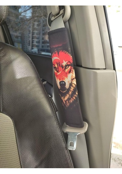 Lexroo Emniyet Kemeri Kılıfı, Kurt Ve Türk Bayrağı Baskılı, 26 Cm, Yumuşak Voleur Kumaş