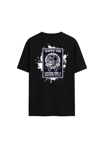 Black Nova Oversize Baskılı Unisex %100 Pamuk T-shirt Splash Head Siyah
