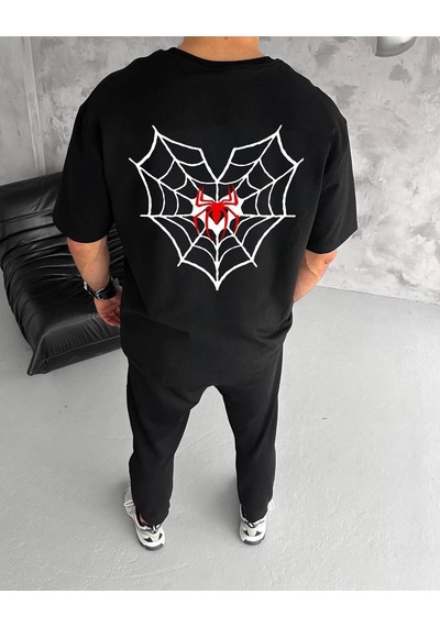 Novalisse Erkek Kısa Kol Tişört Bisiklet Yaka Örümcek Baskılı Oversize T-shirt - Siyah Çoklu Renk Novalisse Erkek Kısa Kol Tişört Bisiklet Yaka Örümcek Baskılı Oversize T-shirt - Siyah Çoklu Renk