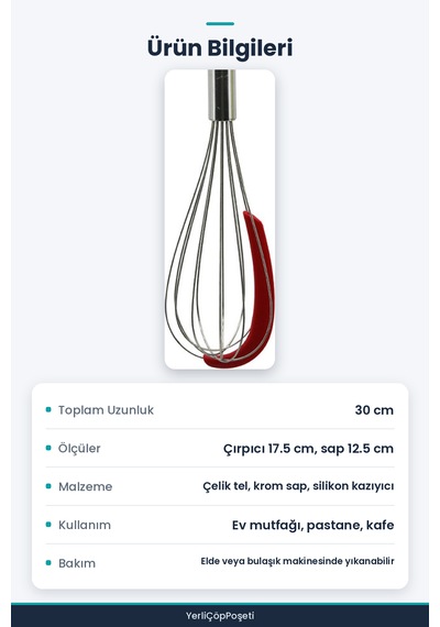 Krom Saplı Çelik Tel Çırpıcı - Renkli Silikon Kazıyıcılı - 30 Cm Çok Renkli