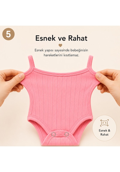 Novibaby 5'li İp Askılı Bebek Body Seti Pamuklu Çıtçıtlı Yazlık Zıbın Çocuk I Softtouch Collection Çok Renkli