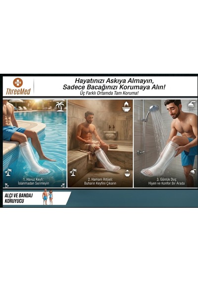 Alçı Ve Bandaj Koruyucu - Yetişkin Bacak Kırık Bandaj Gibi Durumlar İçin Banyo Ve Duş Ürünü Alçı Bonesi Her Islak Alanda Kullanım Şeffaf