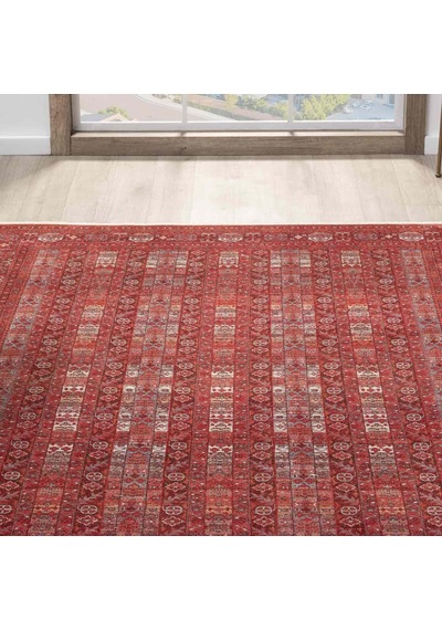 Canlı Bordo Kırmızı Otantik Geometrik Vintage Halı - Nk0257ba Bordo - Kırmızı