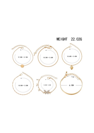 Girift Vintage Elva 6 Adet Zincir Kalp Detaylı Gold Bileklik Gold