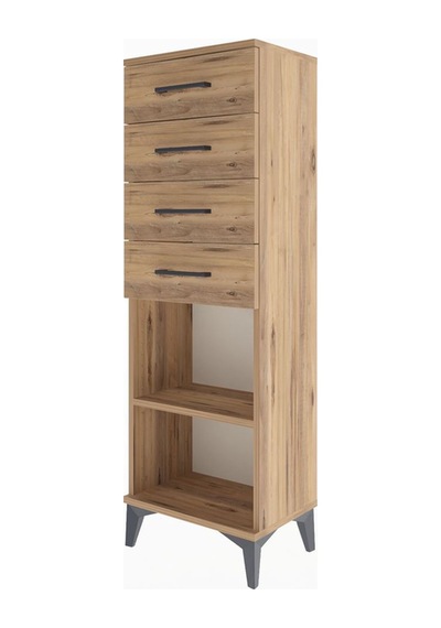 Arges Dolap Tek Raflı 4 Çekmeceli 44x30x134 Çam-çam Atlas Çam