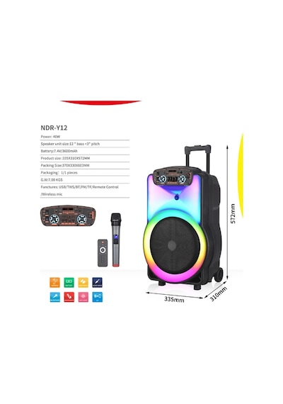 Ultratekno Ndr Y-12 Full Rgb Panel 40 Watt Bt Büyük Boy Hoparlör