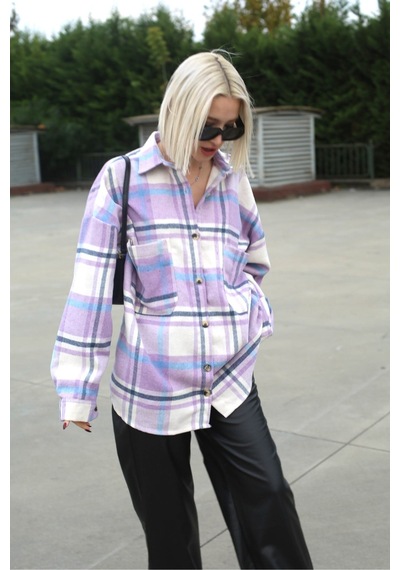 Madmext Lila Oversize Kadın Oduncu Gömlek Mg1589