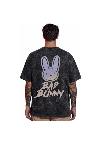 Sevbano Tasarım Bad Bunny Şarkıcı Rapper Sırt Baskılı Unisex Oversize Esk Siyah
