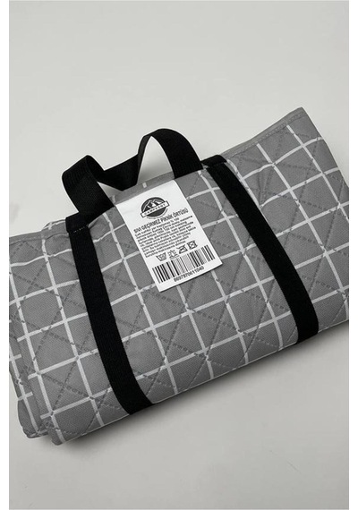 Kendinden Çantalı Kapitone Piknik Örtüsü 125x150 Cm Su Geçirmez Oduncu Desen Gri