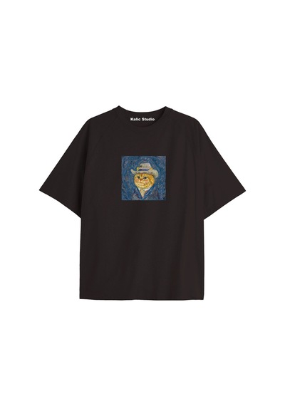 Kalic Studio Unisex Van Gogh Baskılı Oversize Tshirt Siyah-84