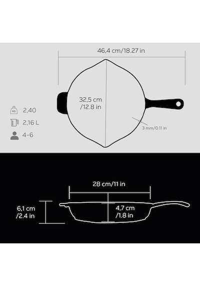Döküm Yuvarlak Izgara Tava, Metal Kulplu, 28 Cm, Siyah Genel