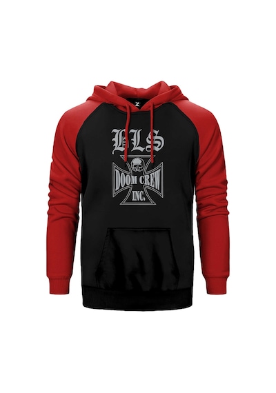 Black Label Society Doom Crew Kırmızı Renk Reglan Kol Kapşonlu Sweatshirt Kırmızı