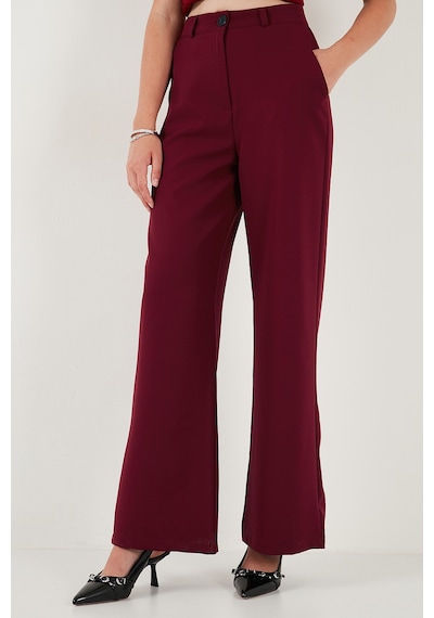 Lela Wide Leg Orta Yüksek Bel Bol Paça Kumaş Bayan Pantolon 6522974 Bordo