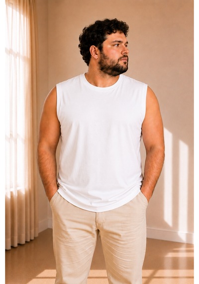 Sngl Tekstil Erkek Oversize Sıfır Kollu T-shirt S-m-l-xl-2xl Beyaz
