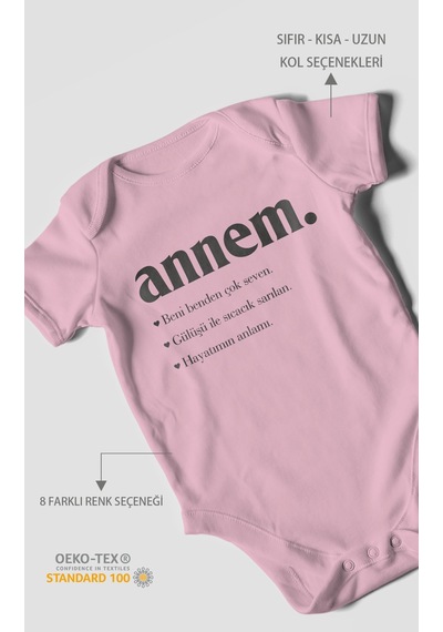 Annem Baskılı Bebek Zıbını Çıtçıtlı Body 8 Renk %100 Pamuk Kısa Kol Koyu Pembe