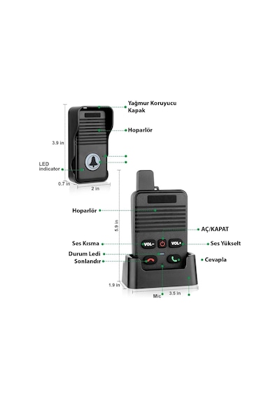 Xtechnx Xtechn138528 Hello D90 1000mah Şarjlı Kapalı Devre Telsiz Kapı Zili Ve İnterkom Sistemi Kesintisiz Çift Taraflı Sesli İletişim Telsiz