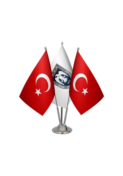 Masa Üstü Hava Kuvvetleri Bayrağı Türk Bayrağı Üçlü Krom Direk Ma