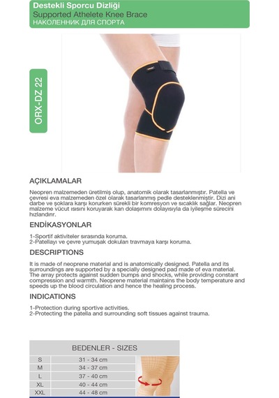 Neopren Destekli Sporcu Dizliği Spor İçin Diz Koruyucu Ve Destek Orx -dz22