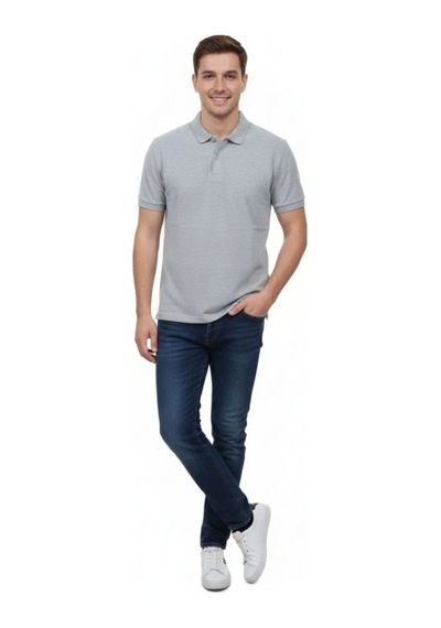 Erkek Polo Yaka Düğmeli Pike Kumaş Tişört Regular Fit Kısa Kol T-shirt - Gri