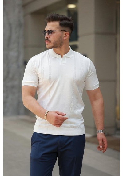 Efnaz Style Erkek Hemşire Yaka Kısa Kollu Tişört Beyaz
