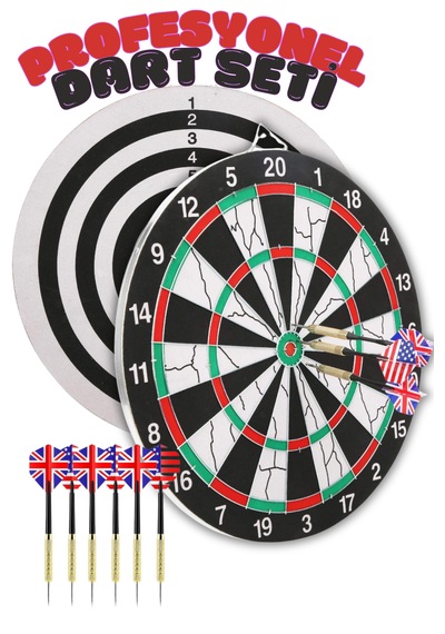 Profesyonel Büyük Boy Dart Seti 6 Oklu Çift Taraflı Kalın Dart Ta