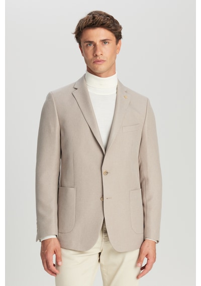 Erkek Bej Slim Fit Dar Kesim Mono Yaka Torba Cepli Blazer Ceket Bej
