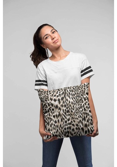 Bej Leopar Desenli Çift Taraflı Yastık Kırlent Kılıfı Krl050n11