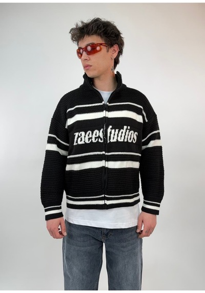 Zaee Studio Stripe Knit Crop Boy Triko Ceket beyaz