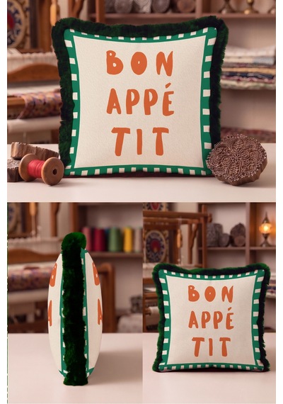 Dekoratif Bon Appetite Yazılı Saçaklı Yastık Kılıfı - Retro Typografi Gri Püsküllü Kırlent Kılıfı Uzak Vadi Mira Dekoratif Bon Appetite Yazılı Saçaklı Yastık Kılıfı - Retro Typografi Gri Püsküllü Kırlent Kılıfı Uzak Vadi Mira