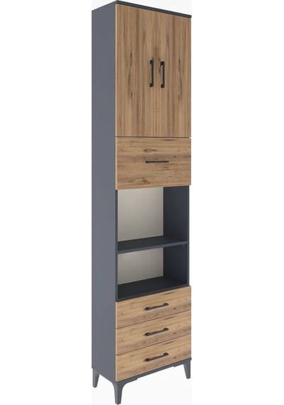 Arges Dolap 4 Raflı 4 Çekmeceli 2 Kapaklı 60x30x243 Antrasit-çam Antrasit