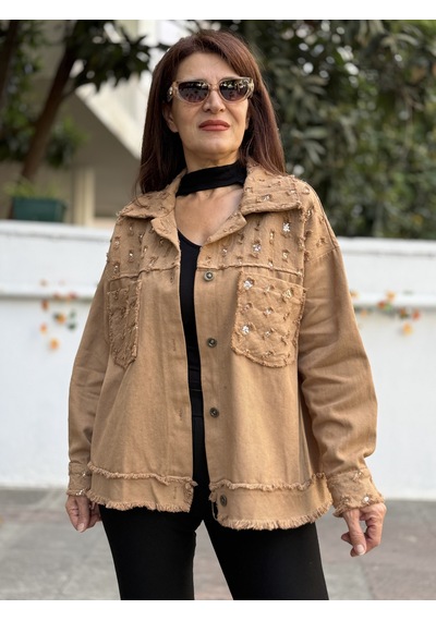 İtalyan Pullu Gabardin Ceket Camel 50 Bedene Kadar