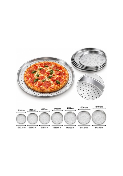 Fida Pizza Tavası Delikli Profesyonel 26 Cm Gümüş