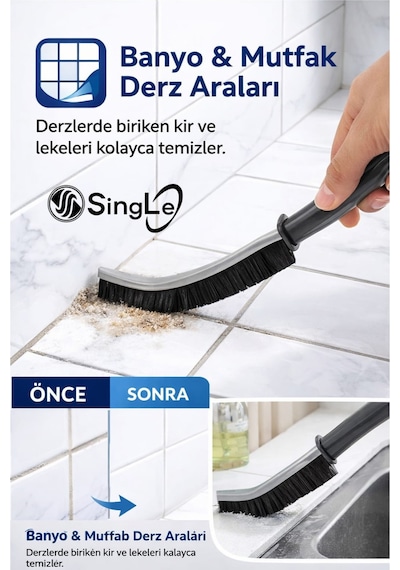 3 Adet Çok Amaçlı Multi İnce Temizlik Fırçası Derz Arası Banyo Mutfak Lavabo Detay Temizleme