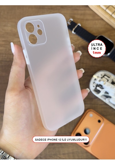 İphone 12 Uyumlu Süper İnce Mat Ultra Thin Silikon Kılıf Beyaz