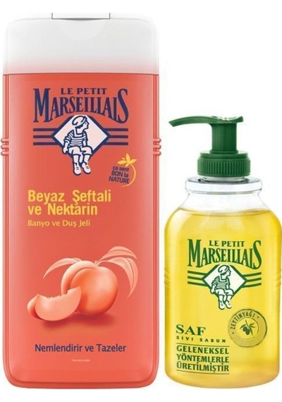 Le Petit Marseillais Beyaz Şeftali-Nektarin Duş Jeli 650 ML+Zeytinyağlı Sıvı Sabun 300 ML