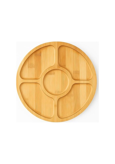 Bambu 5 Bölmeli Kahvaltı Ve Çerez Sunum Tabağı, 28 Cm Kahvaltı Ve Çerez Tabağı 5 Bölmeli Doğal Bambu, Bambu Sunum Tabağı,velor Home. Açık Gri