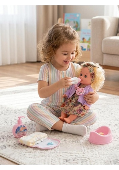 Mila Altını Islatan Bebek Seti 30 Cm Aksesuarlı Kolları Ve Kafası Et Oyuncak Bebek Mor