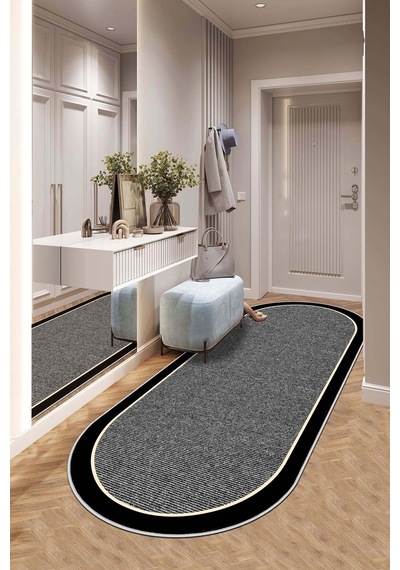 West Home Makinede Yıkanabilir Kaymaz Taban Leke Tutmaz Oval Modern Yolluk Ev Dekorasyonu İçin Gri Kesme Yolluk Wh478 Grey Oval Yolluk