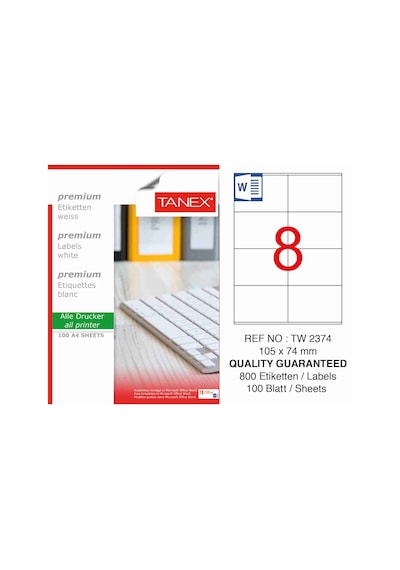 Tanex Tw-2374 Ebat 105 X 74 MM Lazer Etiket A4 Sayfada 8 Etiket