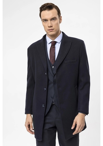 Süvari Slim Fit Yünlü Sivri Yaka Lacivert Erkek Kaban Lacivert