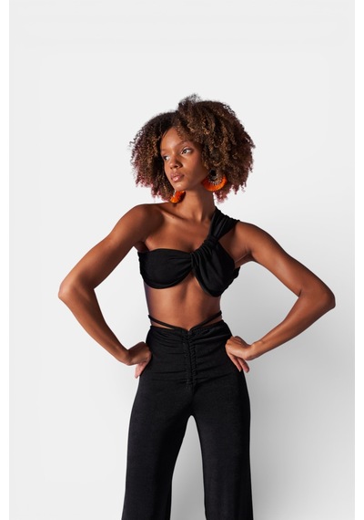 Holly Lolly Omuz Detaylı Beatrice Crop Siyah