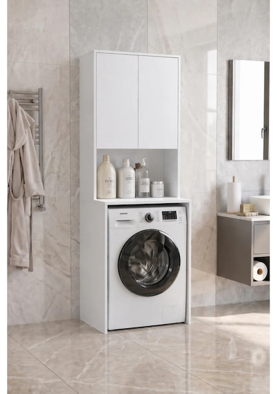 Çamaşır Makinası Dolabı Kurutma Makinası Dolabı Tek Çekmeceli 190x67x60 Beyaz