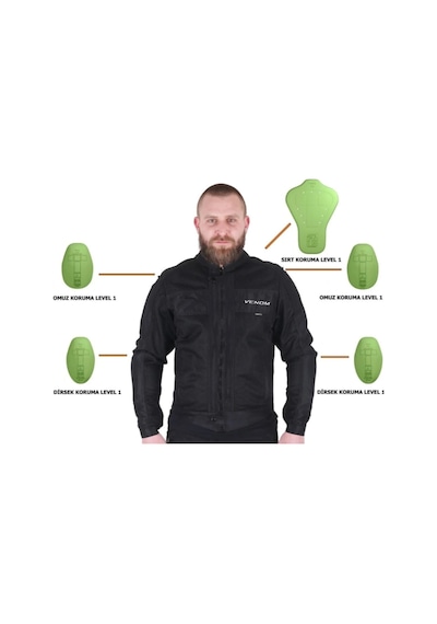 Venom Motosiklet Montu Urban Erkek Siyah Fileli Motorcu Mont