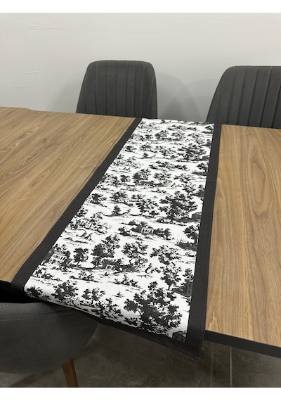 Toile De Jouy Monet Runner 40x110 Cm %100 Pamuk Dijital Baskılı Masa Örtüsü Country Tarzı Fransız Desen Masa Dekoru - Zt710 Siyah