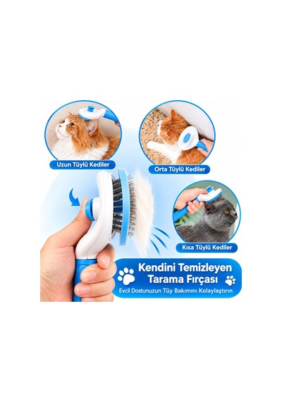 Tr Kedi Köpek Tüy Toplama Tarağı, Otomatik Temizlemeli Evcil Hayvan Tarağı, Paslanmaz Çelik İğneli Masaj Fırç