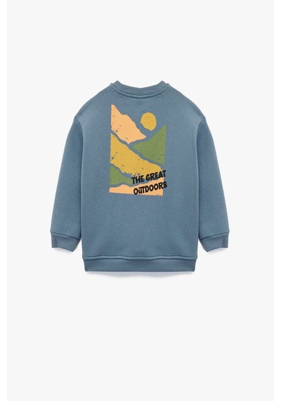 Koton Erkek Bebek Baskı Detaylı Bisiklet Yaka Uzun Kollu Şardonlu Sweatshirt Mavi
