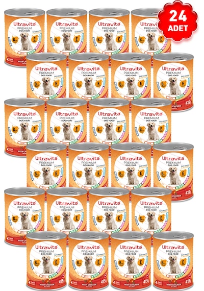 Ultravita Premium Yüksek Proteinl Tavuklu Konserve Yetişkin Köpek Maması 24 x 415 G